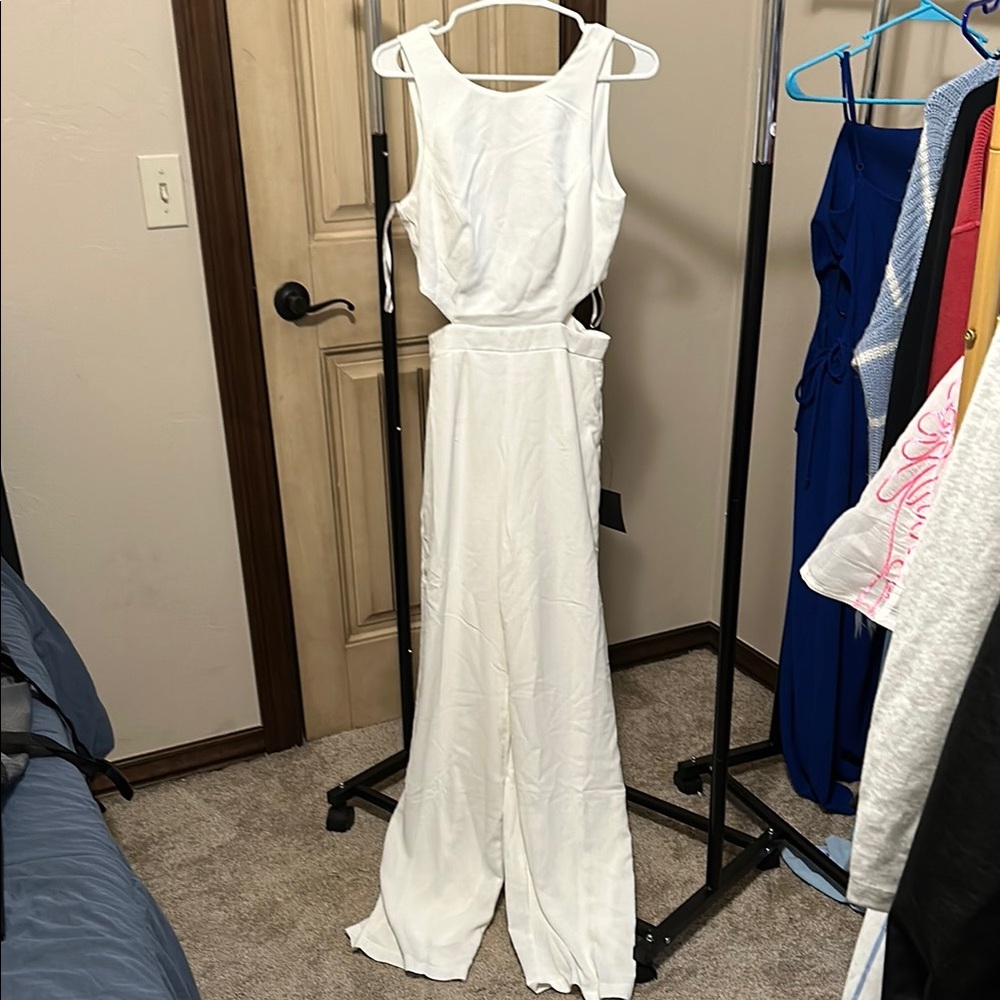 Lulu's White Sleeveless Jumpsuit